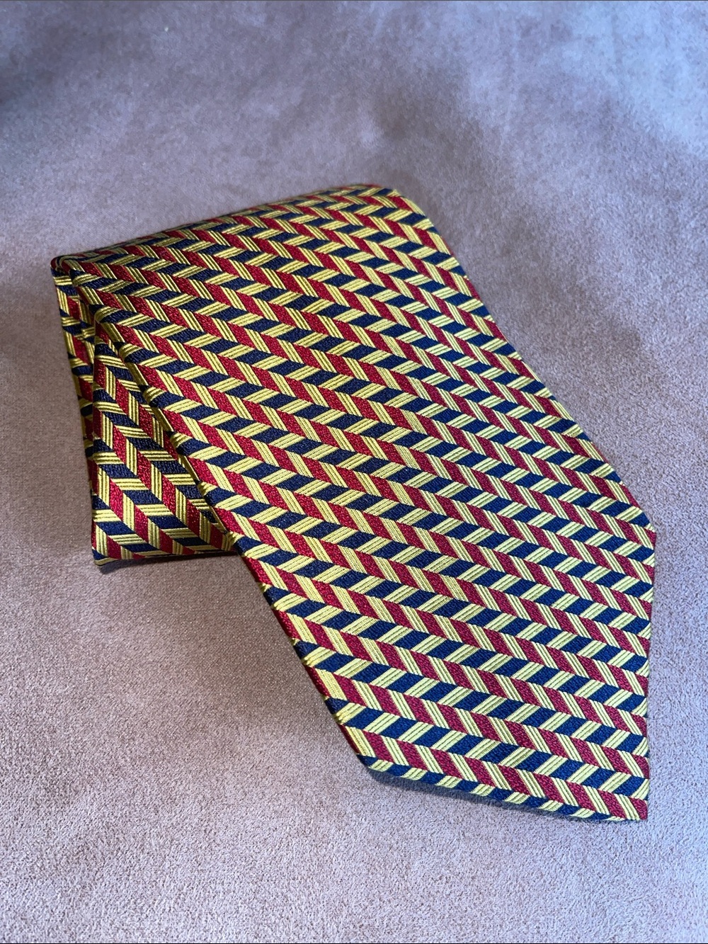 Paul Fredrick Blue Red Gold geometric Italian Silk Tie Tailored handmade USA 🇺🇸